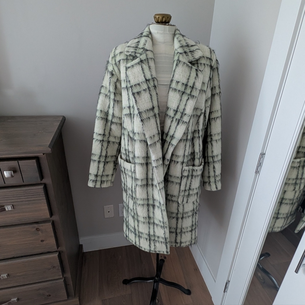 Wool/Mohair Green & Black Plaid Winter Coat